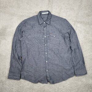 Criquet Pearl Snap Button Shirt Mens Size XL Blue Striped Linen Casual Golf USA